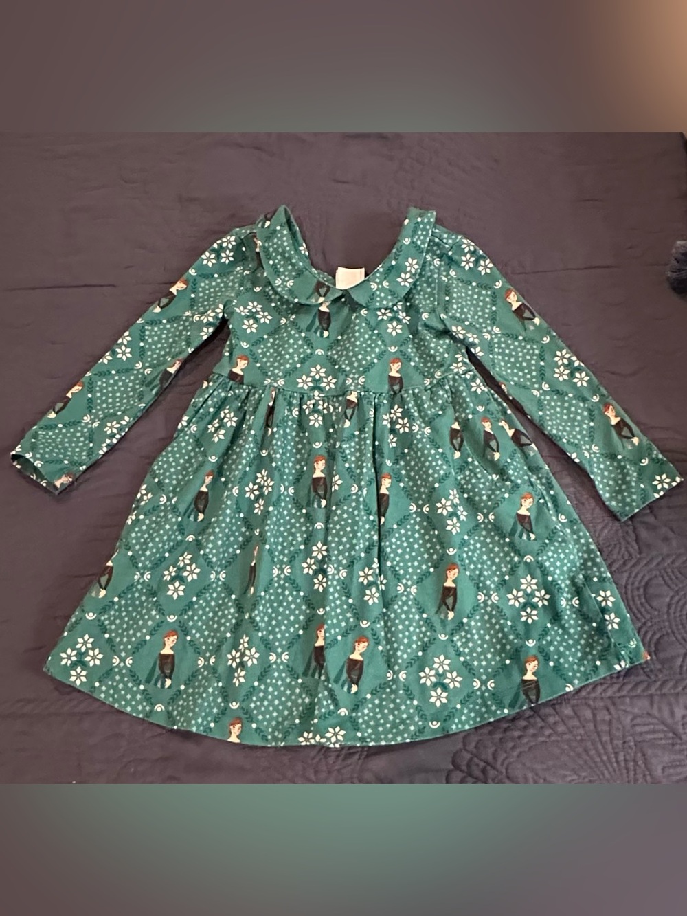 Disney Anna Holiday Long Sleeve Collared Skater Dress with Pockets